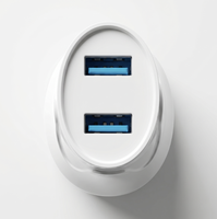 Chargeur mural double USB-A avec prise EU, sortie DC 5V 2.4A max, certifié CE RoHS, pour ordinateur portable, appareil photo et téléphone portable, idéal pour les voyages