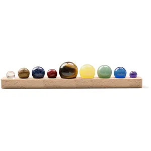 Pierres de guérison en cristal système solaire, roche de planètes de guérison, Chakr, sphère en pierre précieuse naturelle, avec Base en bois, pour le bureau et la maison