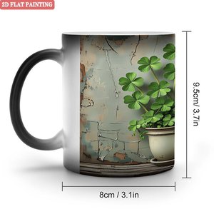 Taza Mágica de Cerámica Negra Esmerilada de 11 oz, Sensible al Calor, con Diseño de Plantas - Product Image 1