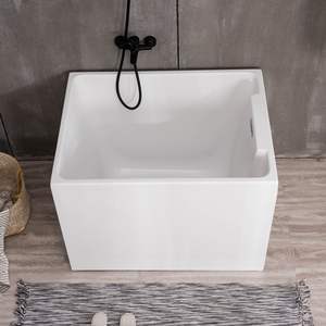 <span class=keywords><strong>Baignoire</strong></span> carrée blanche moderne Wayon <span class=keywords><strong>avec</strong></span> étagère intégrée et barre de douche noire pour salle de bain - Product Image 4
