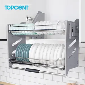 Topcent, organización de cierre suave, almacenamiento de cocina, sistema de cesta de ascensor extraíble, estante para platos extraíble de acero inoxidable