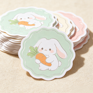 Pegatinas Decorativas Redondas Onduladas de Papel Metálico al por Mayor, Diseño de Conejo Kawaii con Zanahoria, para Embalaje - Product Image 2