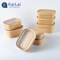 Gobelets et bols en papier kraft jetables à paroi simple, rectangulaires, pour salades, repas et sushis, avec couvercle, recyclables, pour plats à emporter