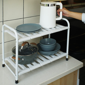 <b>Adjustable</b> Double Layer Metal Storage Rack For Kitchen Sundries Minimalist Design Stainless Steel <b>Square</b> Shape - Product Image 2