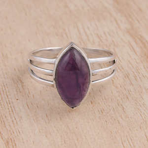 Anillo de Plata de Ley 925 hecho a mano púrpura hermosa Marquesa amatista Natural diamante Acero inoxidable fiestas joyería al por mayor - Product Image 2