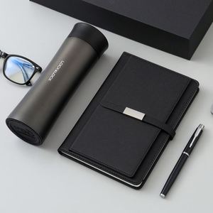 4 in 1 Business VIP Branded Luxury Corporate Gift Promotion Leather Journal Gift Set With Logo Vacuum Cup <b>Notebook</b> With Umbrella - Product Image 5