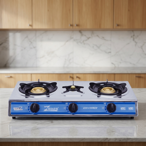 Cocina de gas de 3 quemadores ZGBES con panel de acero inoxidable, encendido piezoeléctrico y control por perilla, para uso doméstico. - Product Image 4
