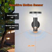 Lampes solaires LED d'extérieur étanches en acier inoxydable noir avec détecteur de mouvement et batterie pour mur et clôture, à intensité variable