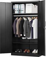 Armoire en acier à double porte, robuste, pour le rangement des vêtements, avec serrure et étagères réglables