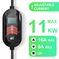 Pengisi Daya Mobil Listrik E-Mingze Profesional Portabel 11KW 3 Fasa 16A Tipe GBT Tipe 2 Tipe 1 untuk Rumah, Stasiun Pengisian Daya Portabel Tipe 2