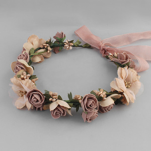 Bandeau de <span class=keywords><strong>fleurs</strong></span> <span class=keywords><strong>séchées</strong></span> avec <span class=keywords><strong>couronne</strong></span> en dentelle et halo de mariée avec ruban réglable - Product Image 4