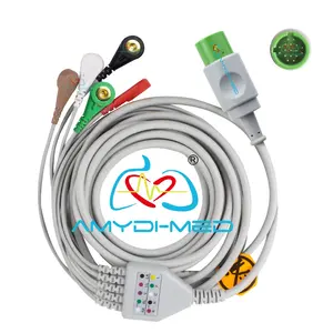EKG Kablosu Cavo心电图定制医疗保健配件兼容SPACELABS圆形17P 5引线卡扣心电图电缆