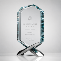 Trophée personnalisé en cristal transparent avec base métallique moderne, plaque gravée, cadeau de reconnaissance d'entreprise