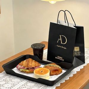 Sac en papier kraft biodégradable écologique personnalisé avec votre propre logo, sacs en papier kraft avec poignées, emballage pour gâteaux, pain, desserts - Product Image 2