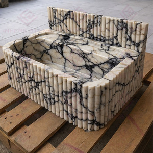 <span class=keywords><strong>Lavabo</strong></span> de Mármol Calacatta Viola de Lujo Tallado a Mano, <span class=keywords><strong>Lavabo</strong></span> de Piedra Natural Elegante para Colocar Sobre Encimera, para Villas y Hoteles - Product Image 4