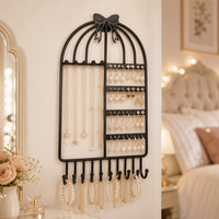 Organisateur de bijoux mural en forme de cage à oiseaux |   Bow Top |   Porte-colliers, boucles d'oreilles et bracelets |   Noir / Or / Blanc |   OEM ODM