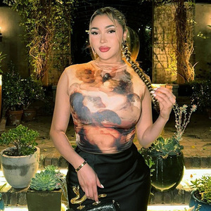 T-shirt Trendy con Fusione Artistica e Vivace Stampa di Van Gogh per un Look Unico, Canotta Sexy con Scollo a <span class=keywords><strong>O</strong></span>, Camicette e Top Corti - Product Image 2