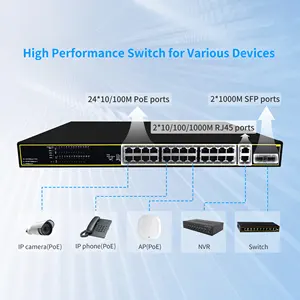 Interruttore Ethernet Plug and Play a 28 porte supporto per Switch Ethernet IEEE802.3af/a Gigabit PoE non gestito con porta SFP Uplink 2 1000Mbps