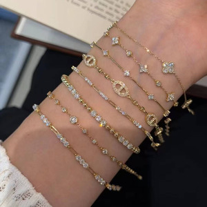 custom Solid 18K Gold Stackable <b>Bracelets</b>, Lab Grown Diamond Dainty Chain <b>Bracelets</b>, For Daily Matching & Banquet Outfits - Product Image 2