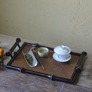 Bandeja de té de bambú tejida de inspiración zen china, mesa para preparación de té en seco, bandeja de almacenamiento para set de té, posavasos, tapete para té, bandeja para set de té - Product Image 1