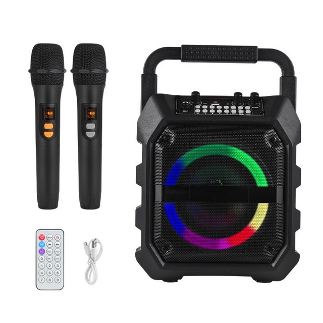 Mini Karaoke Machine Wireless Microphone and Speaker Set with 2 Microphone LED Color Light Handheld Mic Karaoke Speaker Gifts Fo