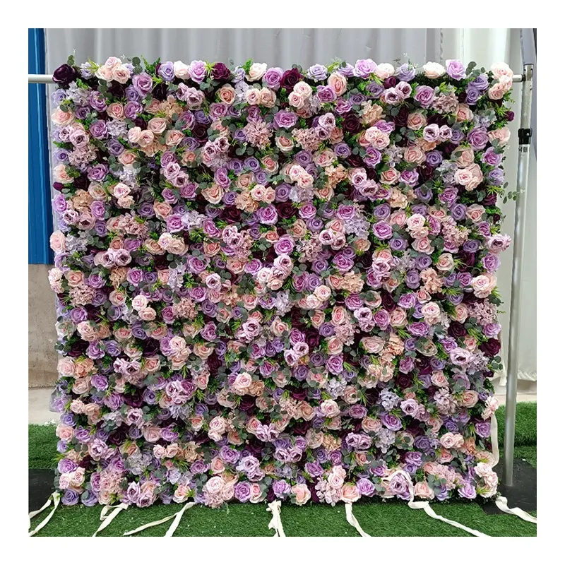 Benutzer definierte 3d Roll Up Phantasie Hintergründe Lila Rose Blumen wand Für Hochzeit