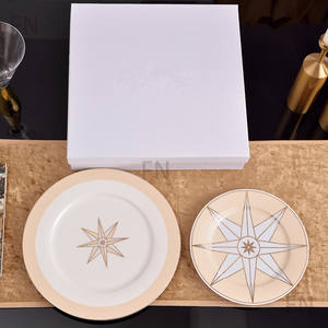 Assiette de présentation en porcelaine fine à motif floral européen, plat à steak en céramique pour mariages - Service de table en gros pour la restauration et la location - Product Image 3