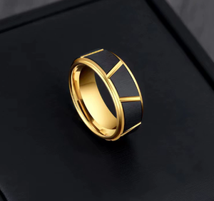 Anillo de Hombre DFR05 Elegante de Acero Inoxidable, Clásico en Negro y Dorado, Anillo de Pareja con Personalidad y Temperamento, Regalo de Boda o Cumpleaños - Product Image 3