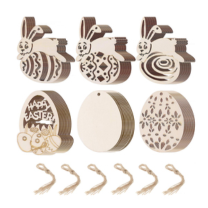 60pcs Set 6 Style Blank <strong>Wooden</strong> Embellishments <strong>Egg</strong> and Bunny Shape Hanging Ornaments <strong>Easter</strong> Party Decorations - Product Image 3