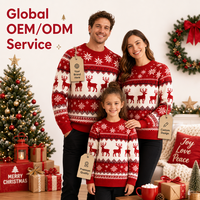 Ensemble de pulls de Noël en tricot style nordique pour la famille, motif rennes rouges festifs, pulls de Noël assortis, fabricant OEM personnalisé