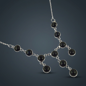 Silver Plated <b>Statement</b> <b>Necklace</b> with Black Onyx Round Beads for Women Party Jewelry 20 Inches Classic Design Zinc Alloy Chain - Product Image 2