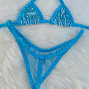 Custom logo New Fashion High Quality Triangle High Waist Thong Designer Luxury Swimsuit Set Women <strong>String</strong> Rhinestone Sexy <strong>Bikini</strong> - Product Image 2