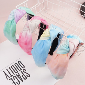 Bandeau croisé à nœud tie-dye dégradé pour femme, élastique et décontracté, avec nœud décoratif, en tissu multicolore - Product Image 3