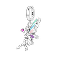 Pendentif Breloque Classique en Argent Sterling S925 Plaqué Rhodium avec Zircon Taillé Rose et Sertissage Canal, pour Femme, Idéal au Quotidien et pour les Occasions Festives