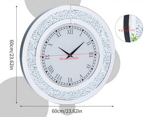 Silver Quartz Needle Movement Mirror Crystal Diamond Sparkle Twinkle Bling Large Wall <b>Clock</b> Decoration - Product Image 2