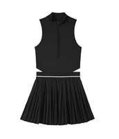 Robe de tennis plissée sans manches à demi-zip pour femme grande taille, personnalisable OEM/ODM, avec logo frontal, respirante et à séchage rapide, ensemble short