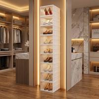 Boîte de rangement à chaussures pliable à 9 couches, organisateur de chaussures en plastique transparent empilable avec porte, armoire à baskets peu encombrante sans assemblage