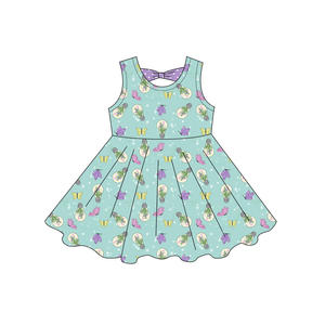 Vestido infantil GSD3858 personalizado para niña, con estampado de lazos coloridos, venta al por mayor, vestido de manga corta para bebé. - Product Image 4