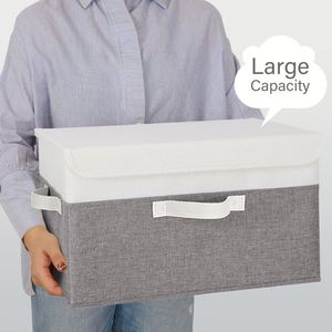 Pack of 2 Decorative Storage <b>Boxes</b> with Lids for Shelves Lidded Fabric Baskets for Organising Clothes - Product Image 2