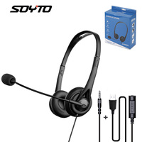 Casque USB pour ordinateur, double écouteur, son surround 3D, haut-parleur Hi-Fi 32 mm, micro rotatif, câble de 1,8 m pour bureau, centre d'appels, PC