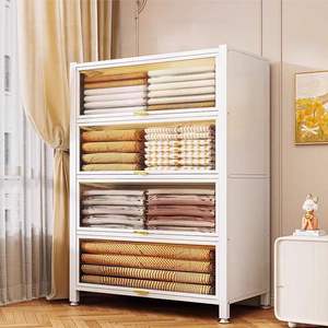 Armoire de cuisine <span class=keywords><strong>four</strong></span> à <span class=keywords><strong>micro</strong></span>-ondes en acier avec 4 portes rabattable 90 casiers de rangement d'organisation de stockage à domicile en acier - Product Image 5