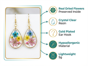 Pendientes de Resina con Flores Secas Reales en Forma de Lágrima, Pendientes Colgantes Hechos a Mano con Flores Preservadas, Joyería Boho Natural, <span class=keywords><strong>Regalo</strong></span> para Mujer, Venta al Por Mayor - Product Image 4