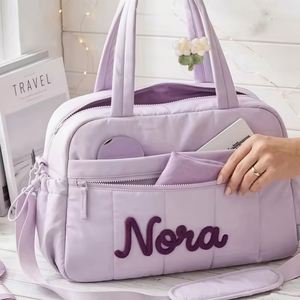 Sac de voyage matelassé en nylon tricoté à la main, couleur unie, grande capacité, pour femme, idéal pour le week-end ou la gym - Product Image 2