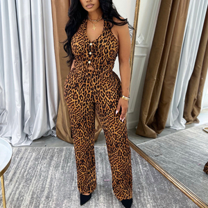 Ensemble 2 pièces pantalon ample imprimé léopard sexy et élégant pour femme - Nouvelle collection mode - Product Image 3