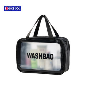 Bolsa de Maquillaje Portátil para Mujer Obox, Gran Capacidad, Impermeable, Bolsa de Aseo de Viaje, Rectangular, Negra, Diseño de Letras en Color Sólido - Product Image 2