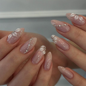 30 Piezas de Uñas Postizas Pre-Diseñadas <span class=keywords><strong>con</strong></span> Código Numérico, Uñas Postizas Blancas Francesas <span class=keywords><strong>con</strong></span> <span class=keywords><strong>Flores</strong></span> Tridimensionales 3D - Product Image 1
