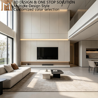 Mueble de TV Moderno Personalizable con Cajón, Diseño Italiano a Medida, Techo Alto, Almacenamiento Integrado en la Pared y Luz LED Horizontal