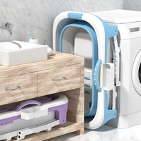 Baignoire pliable portable WANUO pour bébé, baignoire assise, facile à ranger, pour enfants, avec rouleau de massage pour les pieds et étagère de rangement