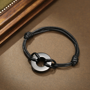 Hitam nilon lilin katun lingkaran jimat urn abu pria gelang kremasi perhiasan kenang-kenangan untuk pria - Product Image 2