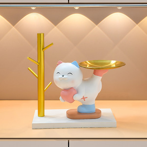 Kick-Leg Happy Cat Storage Ornament Resin Desktop Makeup Organizer Lipstick Holder Decor For Living Room Or Entryway - Product Image 1
